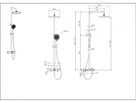 Душевая Система «Aquatek» Термостатическая, 3 Jet 26см, Черный Матовый (AQ2043MB)