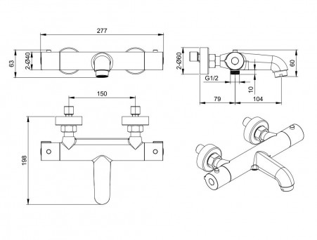 Смеситель для Ванны «Aquatek» Термостатический, Хром (AQ1043CR)