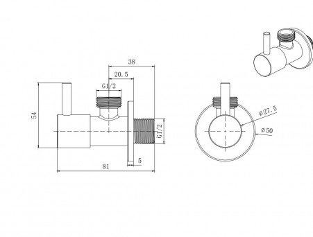 Угловой Переходник «Aquatek» Настенный, для Подвода Воды, Черный Матовый (AQ2450MB)