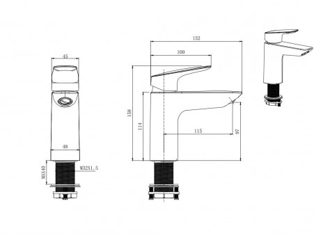 Смеситель для Раковины «Aquatek» 97 Вега, без Донного Клапана, Черный Матовый (AQ1010MB)