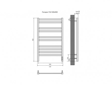 Полотенцесушитель Электрический «Aquatek» П10 Quick Touch Поларис, Черный Матовый, 50x90 (AQ EL KO1090CH)