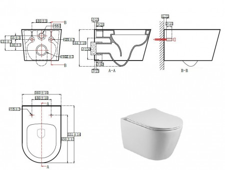 Унитаз Подвесной «Aquatek» Бетта Безободковый с Сиденьем, Белый, 530x360x345 (AQ1253W-00)