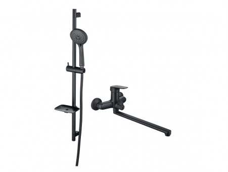 Душевой Комплект «Aquatek» Вега: Душевой Гарнитур и Смеситель для Ванны, Черный Матовый (AQ1033MB)