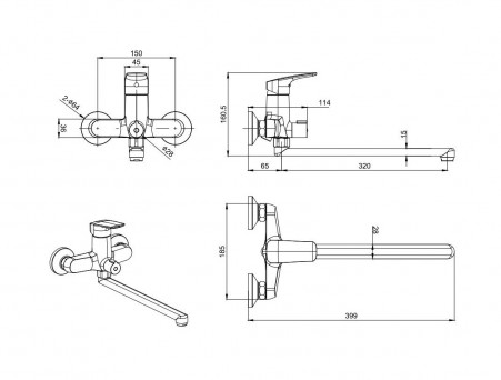 Душевой Комплект «Aquatek» Вега: Душевой Гарнитур и Смеситель для Ванны, Хром (AQ1033CR)