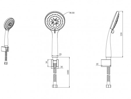 Душевой Комплект «Aquatek» Вега: Лейка, Держатель, Шланг и Смеситель для Душа, Хром (AQ1034CR)