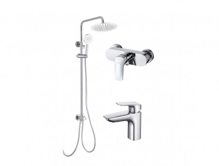 Душевой Комплект «Aquatek» Вега: Душевой Гарнитур, Смеситель для Душа и Смеситель для Раковины, Хром (AQ1036CR)