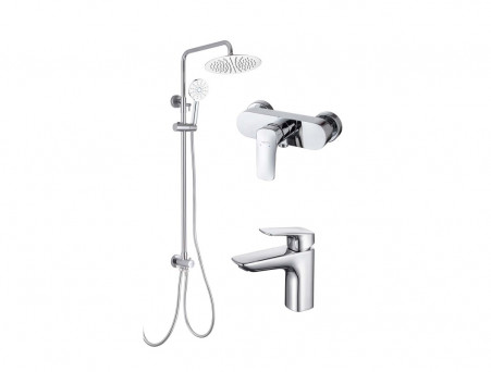 Душевой Комплект «Aquatek» Вега: Душевой Гарнитур, Смеситель для Душа и Смеситель для Раковины, Хром (AQ1036CR)
