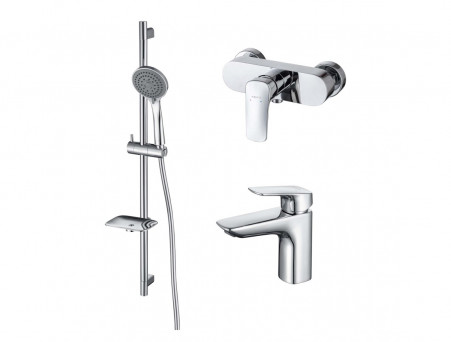 Душевой Комплект «Aquatek» Вега: Душевой Гарнитур, Смеситель для Душа и Смеситель для Раковины, Хром (AQ1031CR)