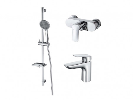 Душевой Комплект «Aquatek» Вега: Душевой Гарнитур, Смеситель для Душа и Смеситель для Раковины, Хром (AQ1031CR)
