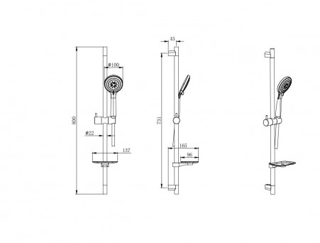 Душевой Комплект «Aquatek» Вега 4в1: Душевой Гарнитур, Смеситель для Душа, Верхний Душ и Шланговое Подсоединение, Черный Матовый (AQ1075MB)