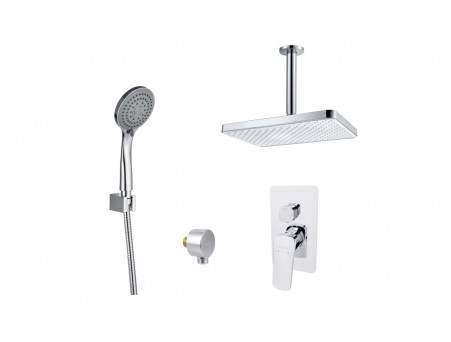 Душевой Комплект «Aquatek» Вега 4в1: Душевой Набор, Смеситель для Душа, Верхний Душ и Шланговое Подсоединение, Хром (AQ1073CR)