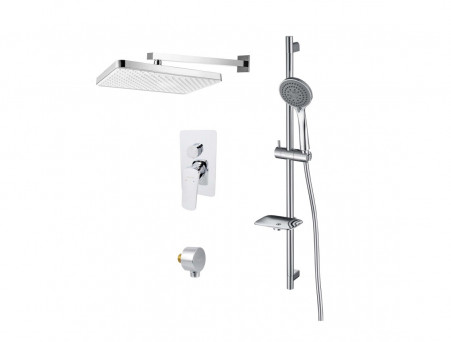 Душевой Комплект «Aquatek» Вега 4в1: Душевой Гарнитур, Смеситель для Душа, Верхний Душ и Шланговое Подсоединение, Хром (AQ1074CR)