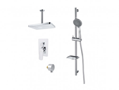 Душевой Комплект «Aquatek» Вега 4в1: Душевой Гарнитур, Смеситель для Душа, Верхний Душ и Шланговое Подсоединение, Хром (AQ1075CR)