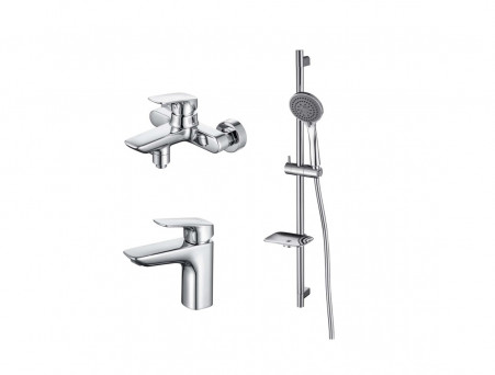Комплект для Ванны и Душа «Aquatek» Вега 3в1: Душевой Гарнитур, Смеситель для Ванны и Смеситель для Раковины, Хром (AQ1030CR)