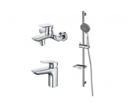 Комплект для Ванны и Душа «Aquatek» Вега 3в1: Душевой Гарнитур, Смеситель для Ванны и Смеситель для Раковины, Хром (AQ1030CR)