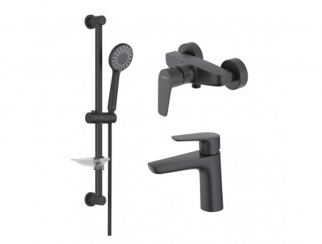 Душевой Комплект «Aquatek» Бетта: Душевой Гарнитур, Смеситель для Душа и Смеситель для Раковины, Черный Матовый (AQ1131MB)