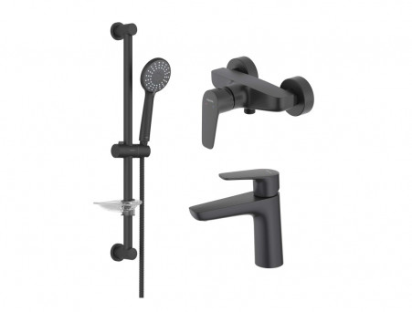 Душевой Комплект «Aquatek» Бетта: Душевой Гарнитур, Смеситель для Душа и Смеситель для Раковины, Черный Матовый (AQ1131MB)