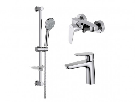 Душевой Комплект «Aquatek» Бетта: Душевой Гарнитур, Смеситель для Душа и Смеситель для Раковины, Хром (AQ1131CR)