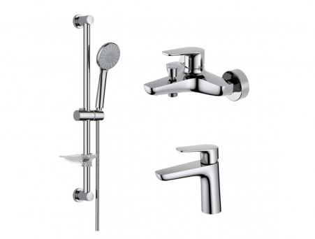 Комплект для Ванны и Душа «Aquatek» Бетта: Душевой Гарнитур, Смеситель для Ванны и Смеситель для Раковины, Хром (AQ1130CR)