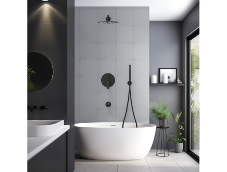 Душевой Комплект «Aquatek» SET Бетта 4в1: Душевой Гарнитур, Смеситель Встраиваемый, Верхний Душ, Излив и Накладки, Черный Матовый (AQ1173MB)