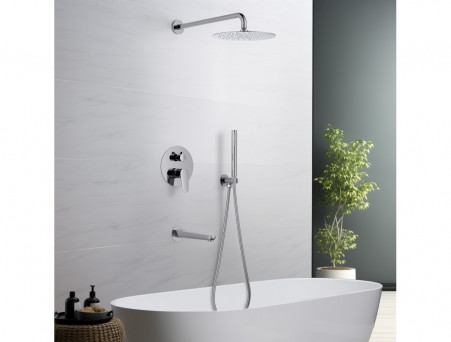 Душевой Комплект «Aquatek» SET Бетта 4в1: Душевой Гарнитур, Смеситель Встраиваемый, Верхний Душ, Излив и Накладки, Хром (AQ1173CR)