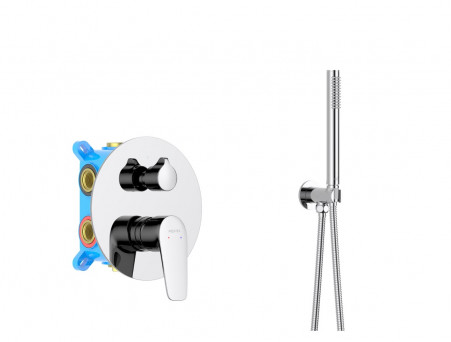 Душевой Комплект «Aquatek» SET Бетта 4в1: Душевой Гарнитур, Смеситель Встраиваемый, Верхний Душ, Излив и Накладки, Хром (AQ1173CR)