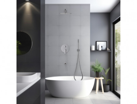 Душевой Комплект «Aquatek» SET Бетта 4в1: Душевой Гарнитур, Смеситель Встраиваемый, Верхний Душ, Излив и Накладки, Хром (AQ1173CR)