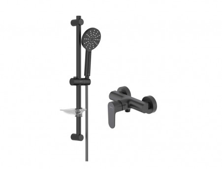 Душевой Комплект «Aquatek» Оберон: Душевой Гарнитур и Смеситель для Душа, Черный Матовый (AQ1332MB)
