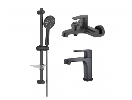 Комплект для Ванны и Душа «Aquatek» Оберон: Душевой Гарнитур, Смеситель для Ванны и Смеситель для Раковины, Черный Матовый (AQ1230MB)