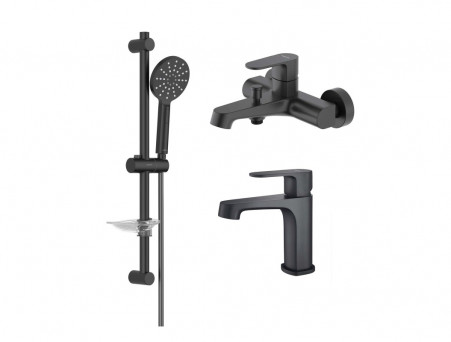 Комплект для Ванны и Душа «Aquatek» Оберон: Душевой Гарнитур, Смеситель для Ванны и Смеситель для Раковины, Черный Матовый (AQ1230MB)