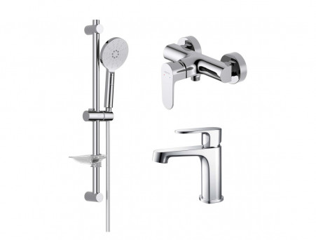 Душевой Комплект «Aquatek» Оберон: Душевой Гарнитур, Смеситель для Душа и Смеситель для Раковины, Хром (AQ1231CR)