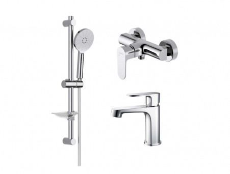 Душевой Комплект «Aquatek» Оберон: Душевой Гарнитур, Смеситель для Душа и Смеситель для Раковины, Хром (AQ1231CR)