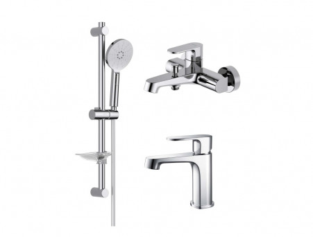 Комплект для Ванны и Душа «Aquatek» Оберон: Душевой Гарнитур, Смеситель для Ванны и Смеситель для Раковины, Хром (AQ1230CR)