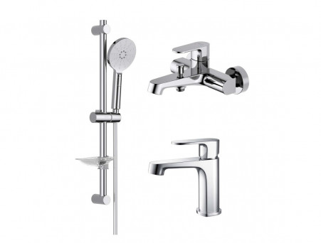 Комплект для Ванны и Душа «Aquatek» Оберон: Душевой Гарнитур, Смеситель для Ванны и Смеситель для Раковины, Хром (AQ1230CR)