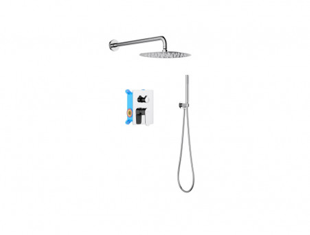 Душевой Комплект «Aquatek» Оберон: Душевой Гарнитур, Смеситель Встраиваемый, Верхний Душ, и Накладки, Хром (AQ1272CR)