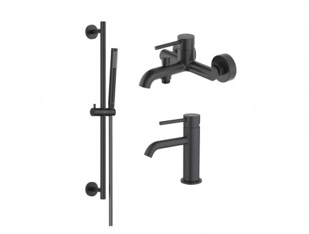 Комплект для Ванны и Душа «Aquatek» Европа 3в1: Душевой Гарнитур, Смеситель для Ванны и Смеситель для Раковины, Черный Матовый (AQ1330MB)