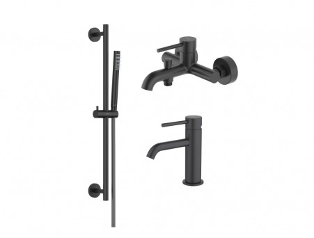 Комплект для Ванны и Душа «Aquatek» Европа 3в1: Душевой Гарнитур, Смеситель для Ванны и Смеситель для Раковины, Черный Матовый (AQ1330MB)