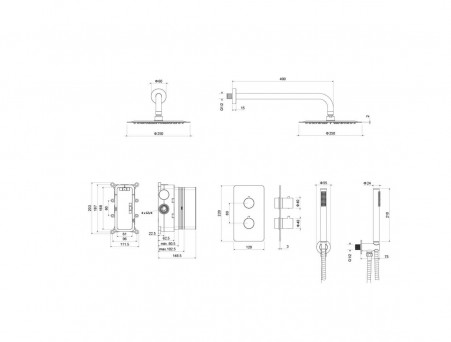 Душевой Комплект «Aquatek» SET Европа 3в1: Душевой Гарнитур и Смеситель Термостатический и Верхний Душ, Хром (AQ1376CR)