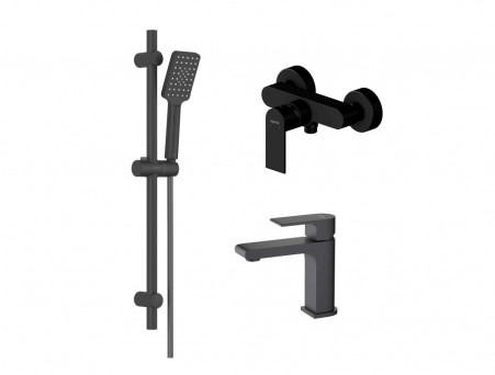 Душевой Комплект «Aquatek» Оберон 3в1: Душевой Гарнитур, Смеситель для Душа и Смеситель для Раковины, Черный Матовый (AQ1431MB)