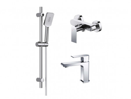 Душевой Комплект «Aquatek» Оберон 3в1: Душевой Гарнитур, Смеситель для Душа и Смеситель для Раковины, Хром (AQ1431CR)