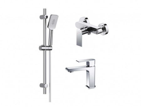 Душевой Комплект «Aquatek» Оберон 3в1: Душевой Гарнитур, Смеситель для Душа и Смеситель для Раковины, Хром (AQ1431CR)