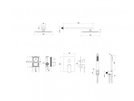 Душевой Комплект «Aquatek» Лира: Душевой Гарнитур, Смеситель Встраиваемый, Верхний Душ, и Накладки, Черный Матовый (AQ1472MB)