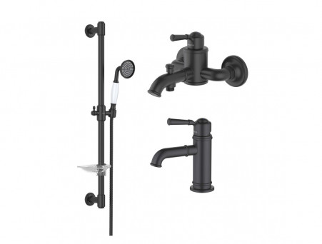 Комплект для Ванны и Душа «Aquatek» Классик: Душевой Гарнитур, Смеситель для Ванны и Смеситель для Раковины, Черный Матовый (AQ1530MB)