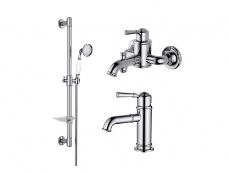 Комплект для Ванны и Душа «Aquatek» Классик: Душевой Гарнитур, Смеситель для Ванны и Смеситель для Раковины, Хром (AQ1530CR)