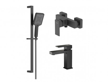 Душевой Комплект «Aquatek» Либра: Душевой Гарнитур, Смеситель для Душа и Смеситель для Раковины, Черный Матовый (AQ1631MB)