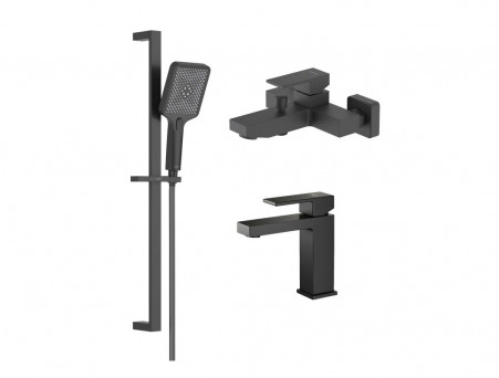 Комплект для Ванны и Душа «Aquatek» Либра: Душевой Гарнитур, Смеситель для Ванны и Смеситель для Раковины, Черный Матовый (AQ1630MB)