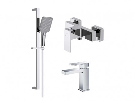 Душевой Комплект «Aquatek» Либра: Душевой Гарнитур, Смеситель для Душа и Смеситель для Раковины, Хром (AQ1631CR)