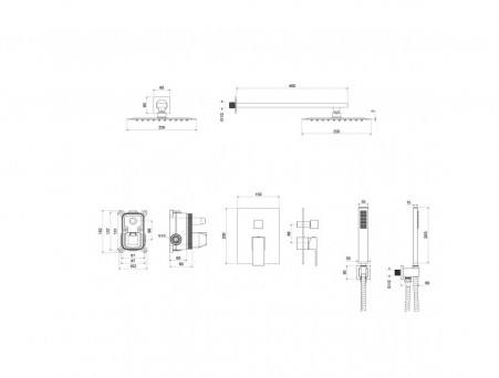 Душевой Комплект «Aquatek» Либра: Душевой Гарнитур, Смеситель Встраиваемый, Верхний Душ, и Накладки, Хром (AQ1672CR)