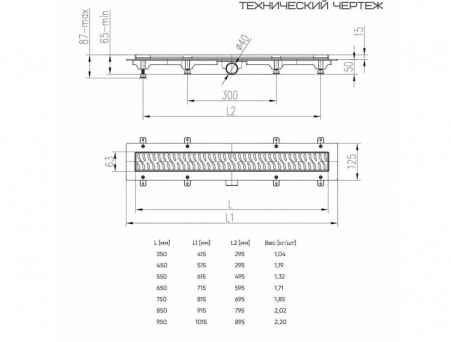Душевой Лоток «MCH Chudej» Водоотводящий, 550мм, Чёрный Матовый (CH 550 MC)
