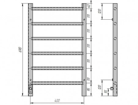 Полотенцесушитель Электрический «Grois» Laura L Лесенка, П6, 70x40, Белый (GR131 40x70 П6 9016 L Ф32)